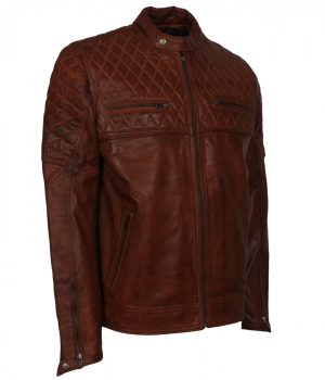 Diamond Quilted Brown Leather Jacket - Image 3