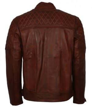 Diamond Quilted Brown Leather Jacket - Image 5