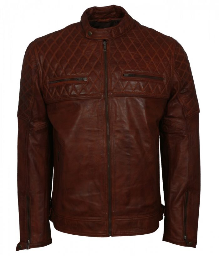 Diamond Quilted Brown Leather Jacket