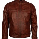 Men Crocodile Quilted Brown Leather Jacket