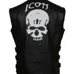 Mens-Icon-Skull-Black- Leather-Regulator-Motorcycle- Racing-Riding D30-Black-Club- Leather-Vest-Costume