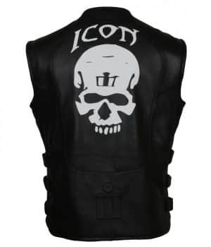 Icon Black Skull Biker Leather Vest