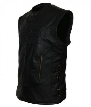 Icon Black Skull Biker Leather Vest - Image 3