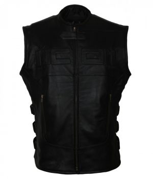 Icon Black Skull Biker Leather Vest - Image 2