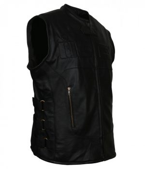 Icon Black Skull Biker Leather Vest - Image 4