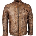 Padded Vintage Brown Waxed Leather Jacket