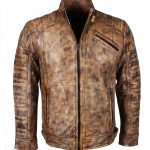 Padded Vintage Brown Waxed Leather Jacket USA