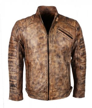 Padded Vintage Brown Waxed Leather Jacket