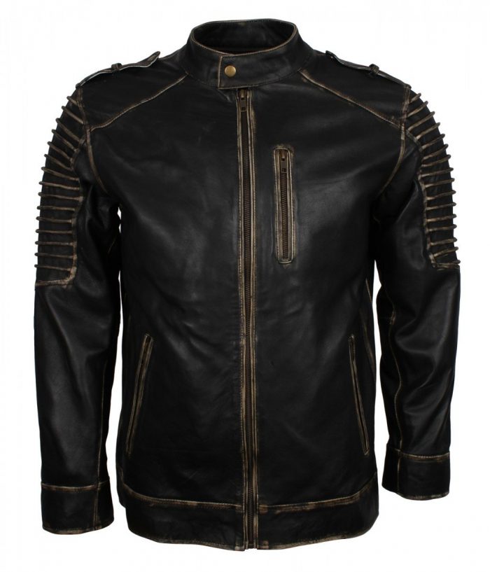 Scare Crow Mens Distressed Hooded Leather Jacket - USA Leather Jacket