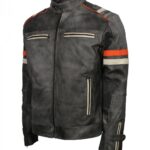 Retro Grey Tough Motorcycle Vintage Leather Jacket - Image 4