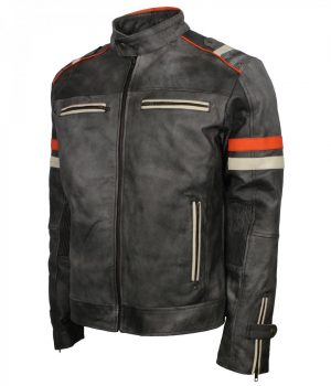 Retro Grey Tough Motorcycle Vintage Leather Jacket - Image 4