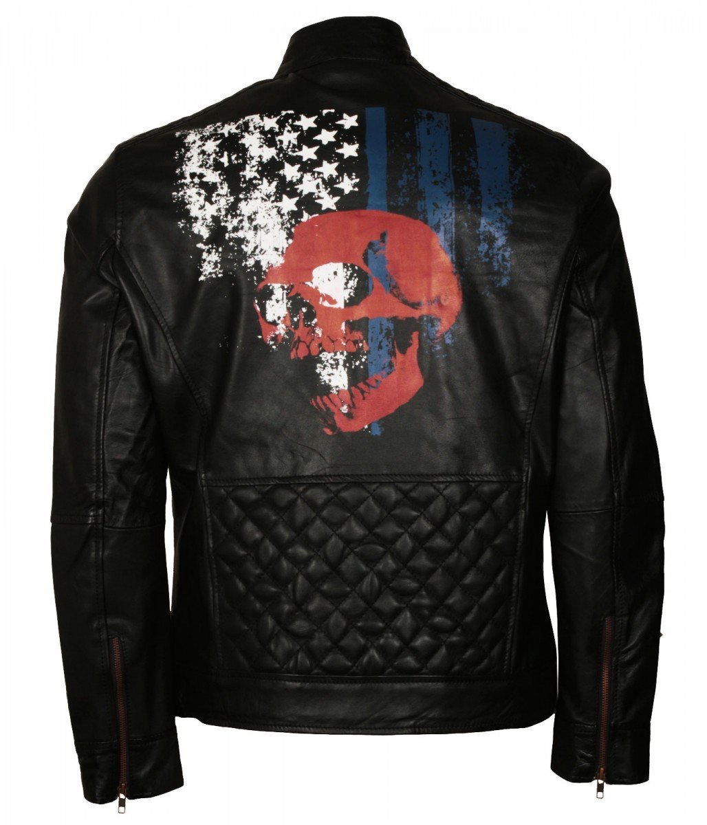 American Skull Man Black Leather Jacket USA Leather Factory