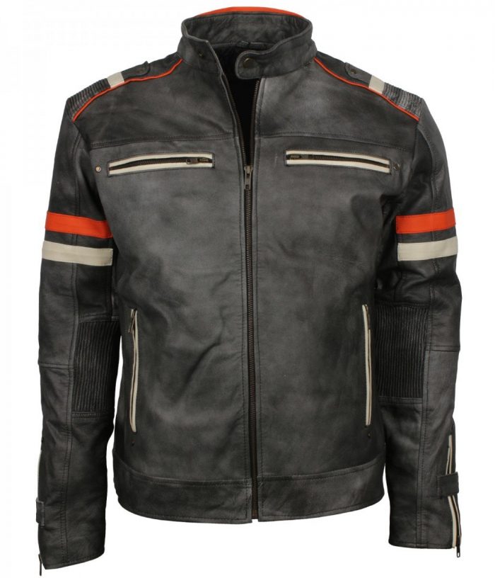 Retro Grey Man Tough Motorcycle Leather Jacket