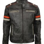 Vintage Retro Men Grey Tough Motorcycle Leather Jacket