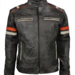 Vintage Retro Men Grey Tough Motorcycle Leather Jacket