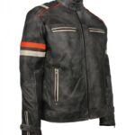 Vintage Retro Men Grey Tough Motorcycle Leather Jacket Sale