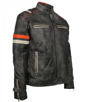 Retro Grey Tough Motorcycle Vintage Leather Jacket - Image 3