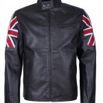 UK Flag Cafe Racer Men Black Faux Leather Jacke