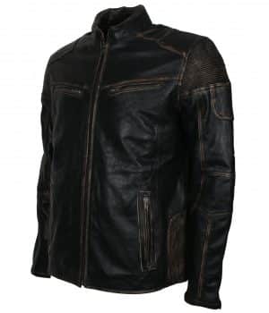 Men Distressed Black Vintage Biker Leather Jacket - Image 3