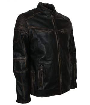 Men Distressed Black Vintage Biker Leather Jacket - Image 2