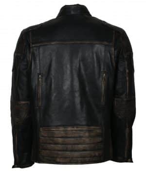 Men Distressed Black Vintage Biker Leather Jacket - Image 5