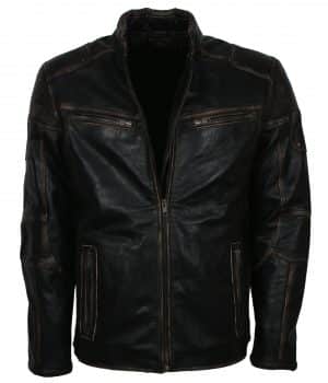 Men Distressed Black Vintage Biker Leather Jacket - Image 4