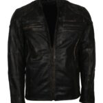 Distressed Black Men Vintage Motorcycle Leather Jacket - Image 3
