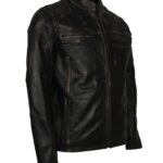 Distressed Black Men Vintage Motorcycle Leather Jacket - Image 2