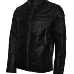 Distressed Black Men Vintage Motorcycle Leather Jacket - Image 4