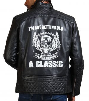 Classic Men Black Quilted Motorcycle Leather Jacket