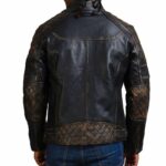 Moto Black Distressed Fashion Quilted Biker Leather Jacket - Image 4