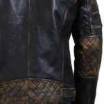 Moto Black Distressed Fashion Quilted Biker Leather Jacket - Image 6