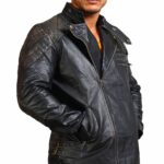 Men Cowhide Black Skull Motorcycle Leather Jacket - Image 4