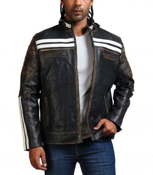 Designer Men Distressed Black Leather Jacket - Image 3