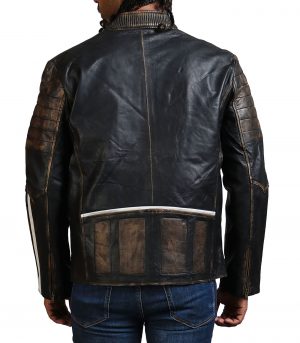 Designer Men Distressed Black Leather Jacket - Image 4