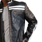 Designer Men Distressed Black Leather Jacket - Image 5