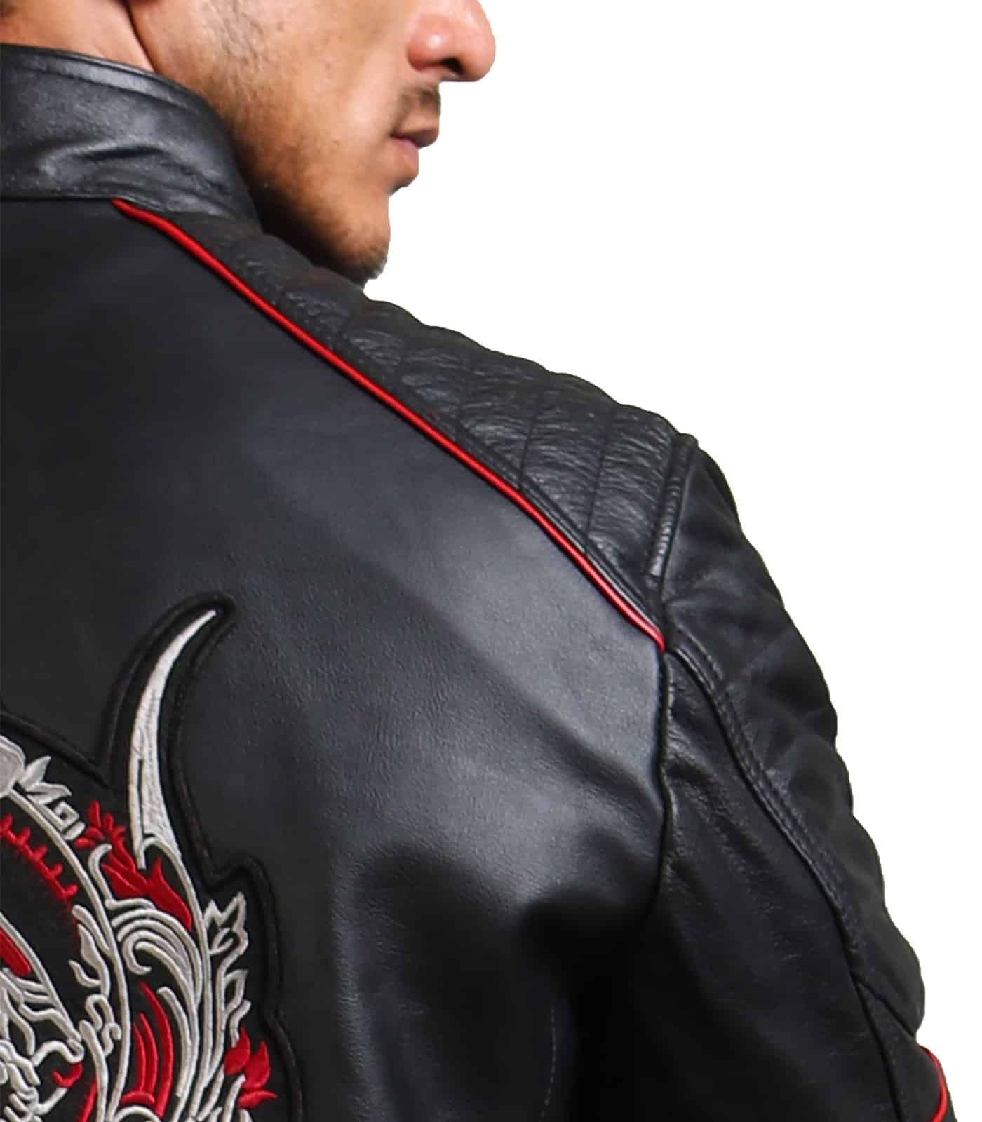 Sword Black Cowhide Leather Jacket For Men's USA Leather Factory