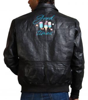 Men Icecream Printed Real Leather Jacket - Image 4