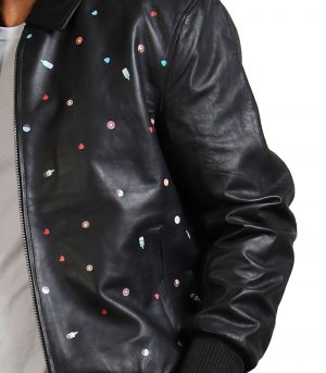 Men Icecream Printed Real Leather Jacket - Image 5