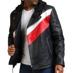 Hooded Mens Black Genuine Leather Jacket Sale