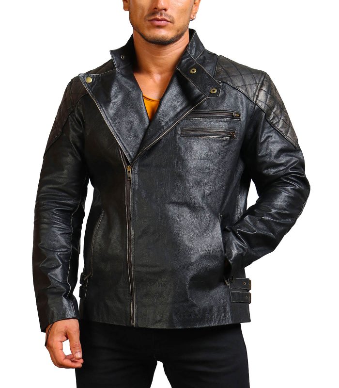 Men Cowhide Black Skull Motorcycle Leather Jacket Sale