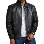 Men Icecream Printed Real Leather Jacket