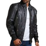 Men Icecream Printed Real Leather Jacket