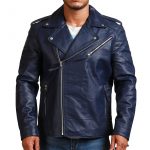 Navy Brando Biker Blue Leather Jacket