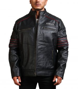Sword Black Cowhide Leather Jacket