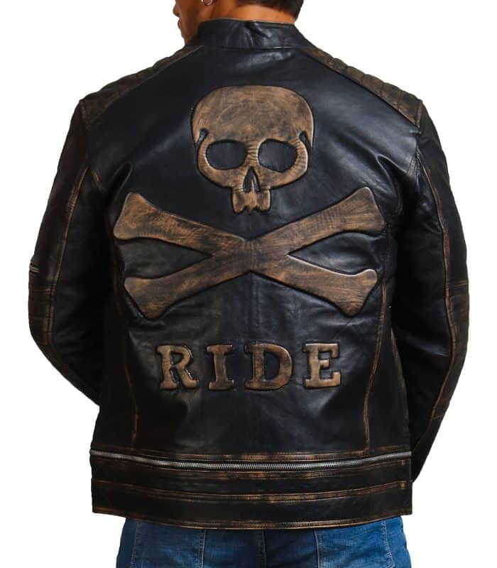 Bones and Skull Black Zipper Biker Jacket