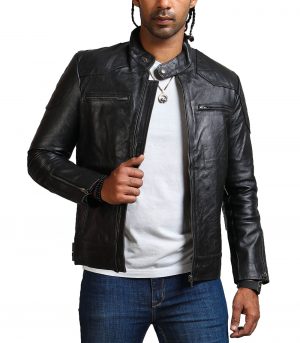 David Black Biker Leather Jacket - Image 4