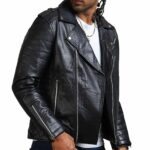 Mens Black Boda Biker Leather Jacket - Image 3