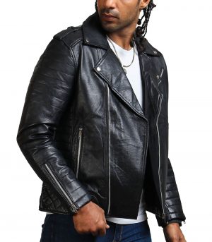 Mens Black Boda Biker Leather Jacket - Image 3