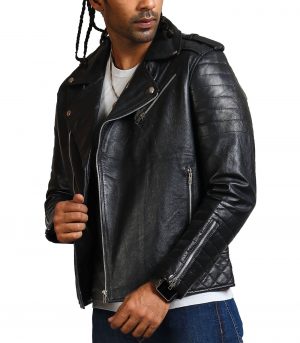 Mens Black Boda Biker Leather Jacket - Image 4